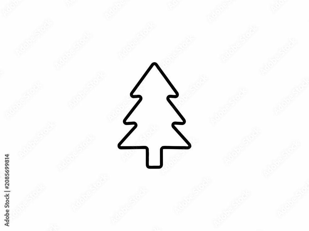 Obraz premium Black line drawing Christmas tree evergreen conifer pine fir simple