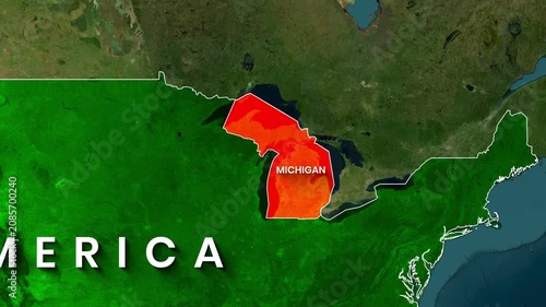 animated map highlighting Michigan in America during motion footage