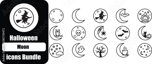 Foto Halloween Moon Icons Bundle with Witch, Bat, and Pumpkin Symbols