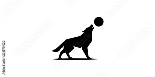 Obraz na płótnie Wolf howling at the moon silhouette, modern minimal style Black silhouette icon white background