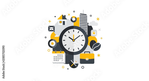 Time Management and Work-Life Balance Concept Flat Design Illustration with Clock and Business Icons