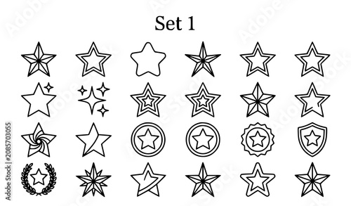Five pointed star line icon set decorative outline stars vector collection eps10