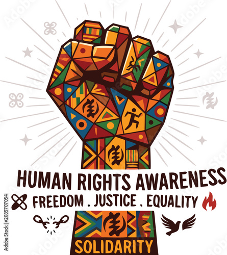 Human rights awareness protest fist symbolizing solidarity justice freedom and equality
