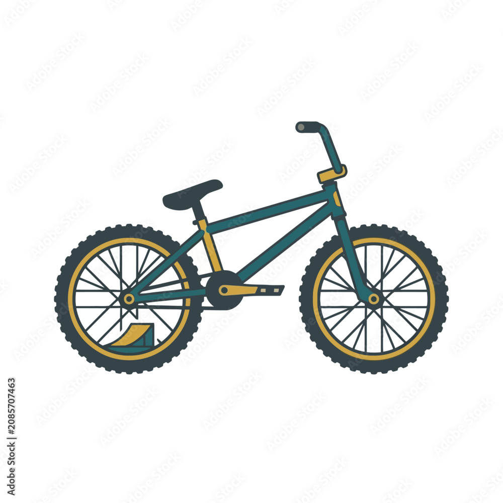 Obraz premium Modern BMX bicycle illustration with teal frame and yellow accents for extreme sports.