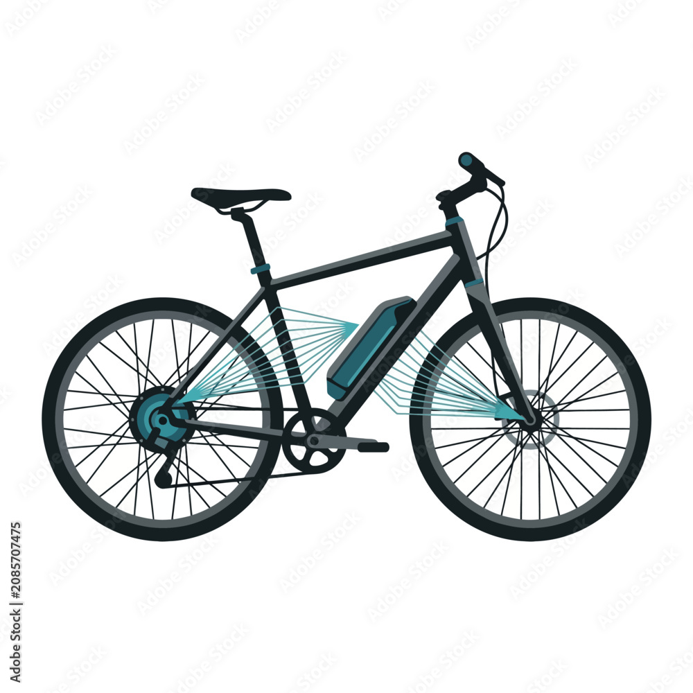 Fototapeta premium Modern black electric bicycle with integrated battery and motor system for urban commuting.