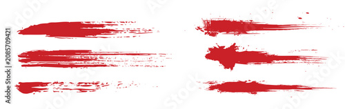 Red Brush Strokes Grunge Paint Texture Set With Horizontal Ink Splatter And Rough Edges