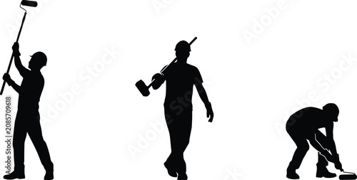 Fotografie Silhouette maintenance workers painting walking cleaning representing industrial