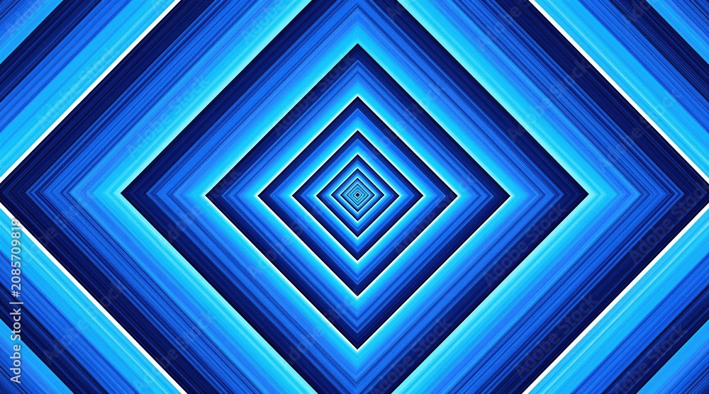 Fototapeta premium Abstract tunnel of blue diamonds creates perspective illusion. Overlapping geometric shapes form a repeating pattern. This graphic visual has depth and space.