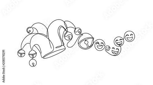 Tableau sur toile Jester Hat and Laughing Faces Continuous Line Art - Humor Concept