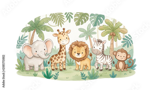 Cute Standing Wildlife Animal Characters Flat Vector Illustration Bundle