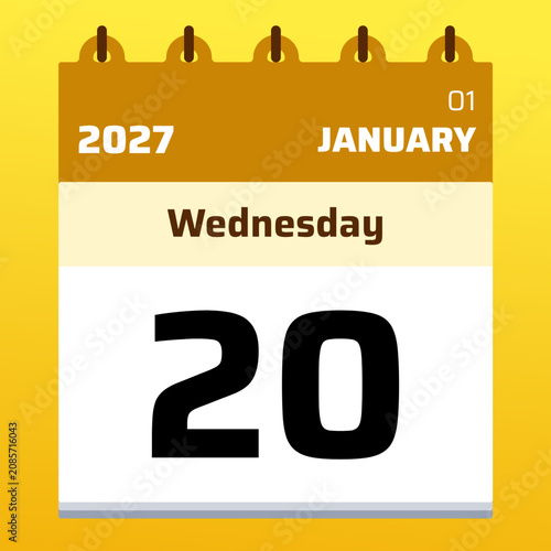 Foto Yellow daily desk calendar for Wednesday, January 20, 2027