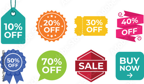 Cuadro en lienzo Various colorful discount tags and sale badges including ribbon ticket rosette and speech bubble shapes set