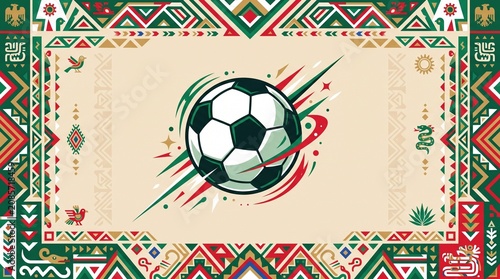 El Tri Mexico Football Crest Vector, Modern Mexican Soccer Ball Emblem with Aztec Eagle Outline, National Green White and Red Sport Apparel Design Asset