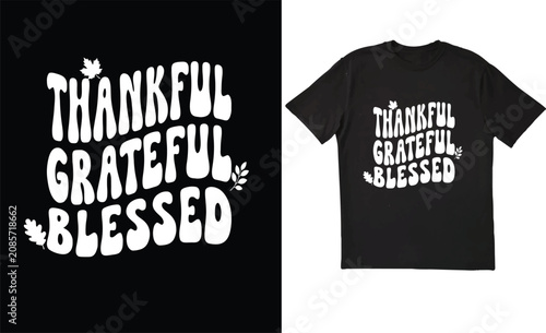  Retro wavy, thankful, grateful, blessed T-shirt design