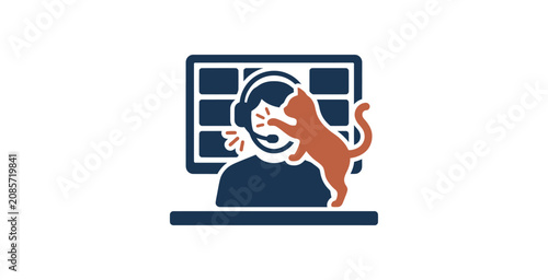 Bild auf Leinwand Cat Interrupting Remote Worker Vector Illustration