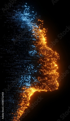 Human Face Profile Displaying Energy Waves in a Dark Environment