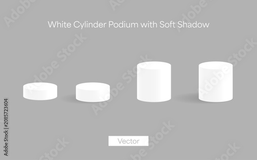 Minimal White Cylinder Podium Display Platform with Soft Shadow Vector Set
