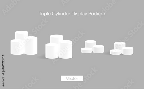 White Cylinder Podium Set with Three Display Pedestals for Product Showcase Vector