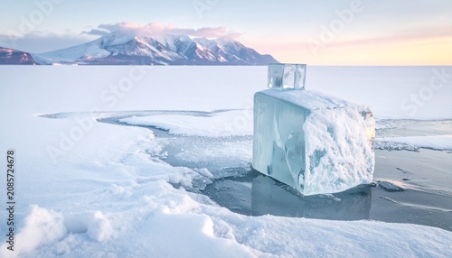 Frozen geometric ice in winter landscape