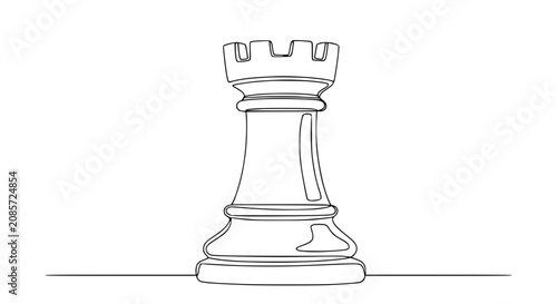 Single line drawing of a chess rook piece on a white background