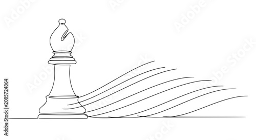 Photos Single line drawing of a chess bishop moving with dynamic lines representing spe