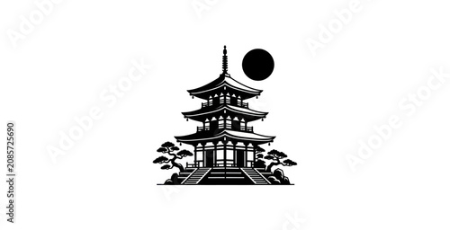 Japanese Pagoda Minimalist Vector Illustration