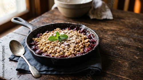 Homemade crumble dessert dish.