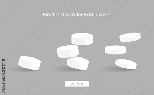Floating White Cylinder Podium Display Platform Collection Vector Set