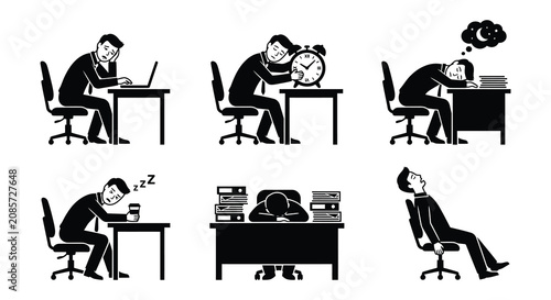 Fotografía Office worker silhouettes depicting exhaustion and sleep vector illustration