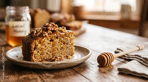 Honey Oatmeal Cake Slice.