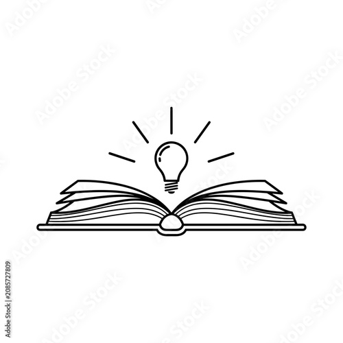 Book is a source of ideas featuring an open book with a glowing lightbulb symbolizing inspiration and creativity. For educational materials, brainstorming workshops, and library banners.