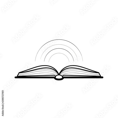 Book is a source of knowledge with an open textbook emitting sound waves or signals to represent information sharing. For digital learning platforms, podcasts about literature, and academic textbooks.