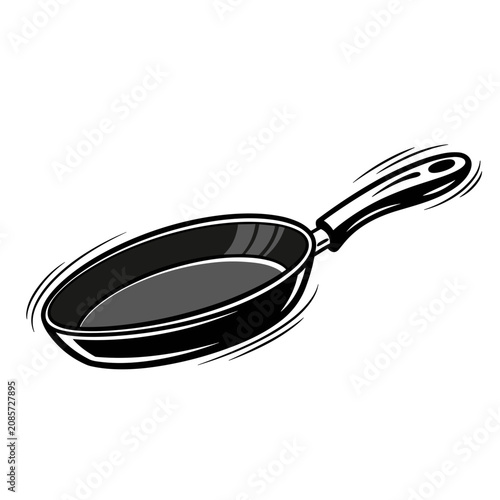 Frying pan illustration depicted with dynamic motion lines to suggest cooking or chef expertise. For restaurant menu icons, kitchenware product catalogs, and culinary tutorial graphics.
