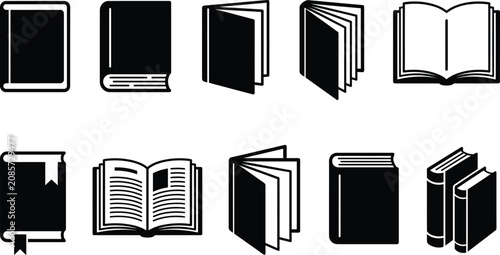 Quadro su tela Hand made book icons set black silhouette illustrations of open and closed books