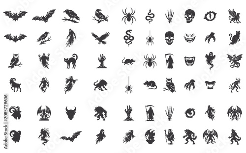 Halloween Horror Silhouette Icons Set