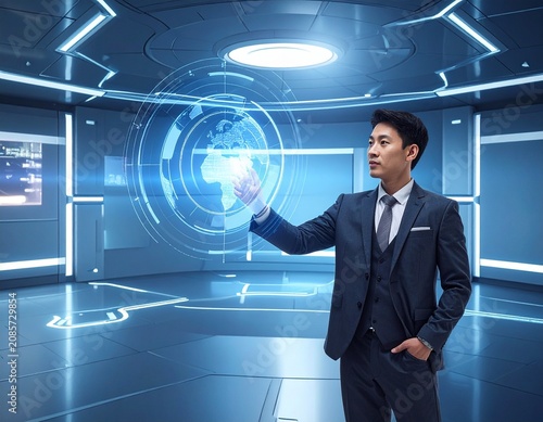 Man interacts with futuristic globe (1)