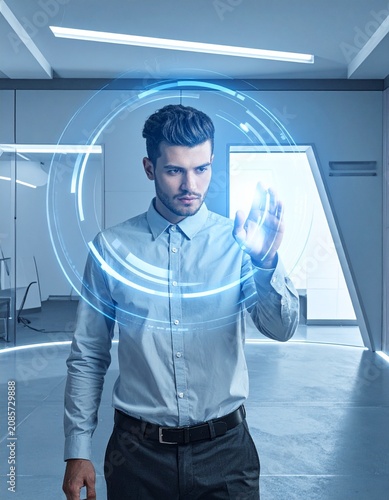 Man interacts with futuristic display (1)