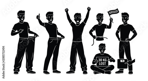 Tableau sur toile Men adjusting pants black and white vector illustration on white background