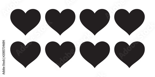 Fotografie Eight black heart shapes in a grid on a transparent background for design