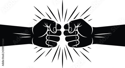 Fotografie Two clenched fists colliding black silhouette against a white background