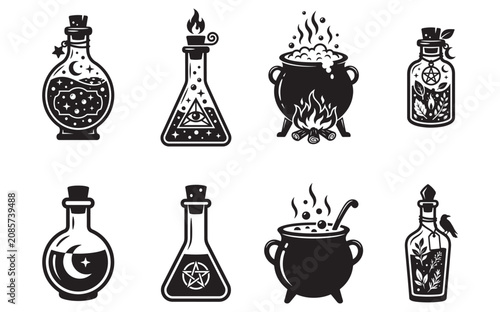 Halloween Witchcraft and Magic Potion Elements Set 