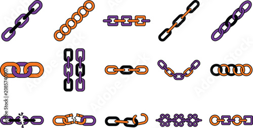 Tableau sur toile Colorful interlocking chain link designs in vector style