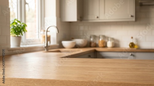 Modern kitchen wooden countertop.