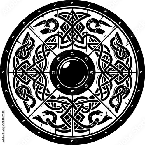 Viking round shield silhouette vector illustration