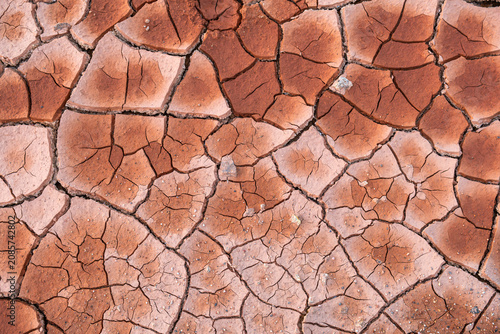 Photos Close up of cracked dry soil texture with parched earth surface