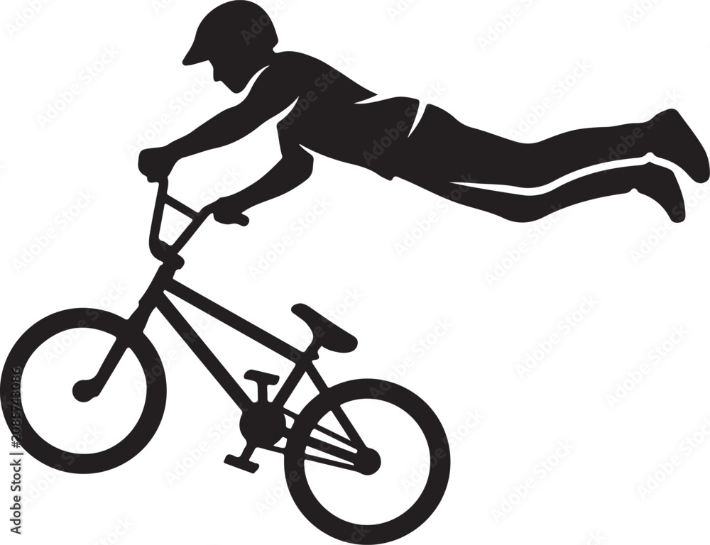Obraz premium Silhouette of a BMX rider performing an extreme superman stunt in mid-air