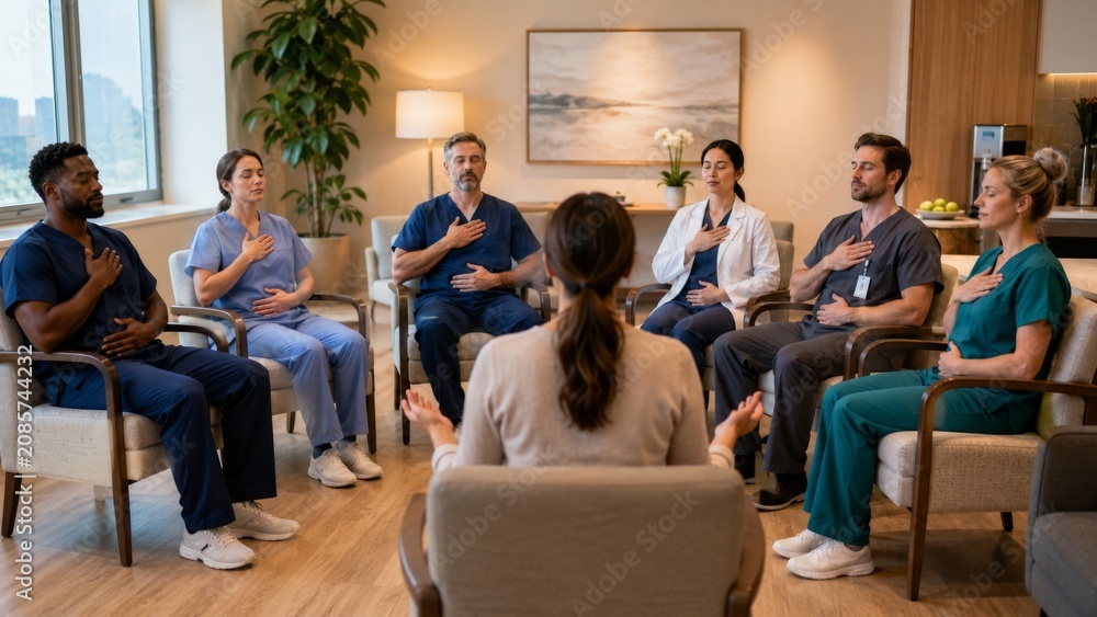 Fototapeta premium Workplace Mental Health Support and Mindfulness Session