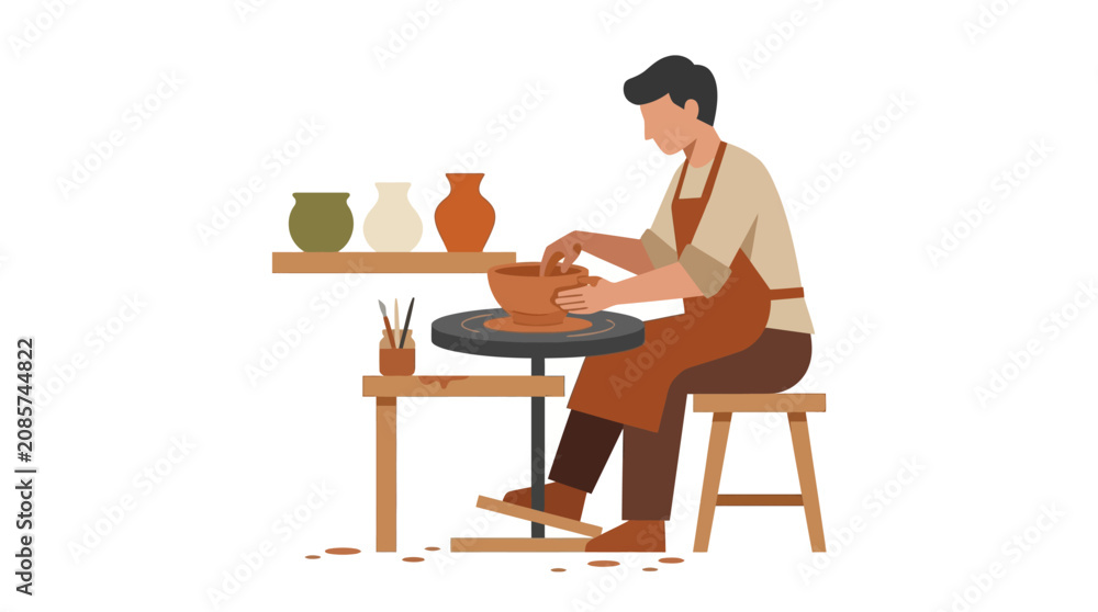 Fototapeta premium Man working on pottery wheel.