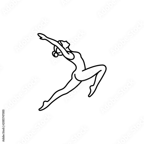 Minimalist line art of woman leaping in gymnastic pose.