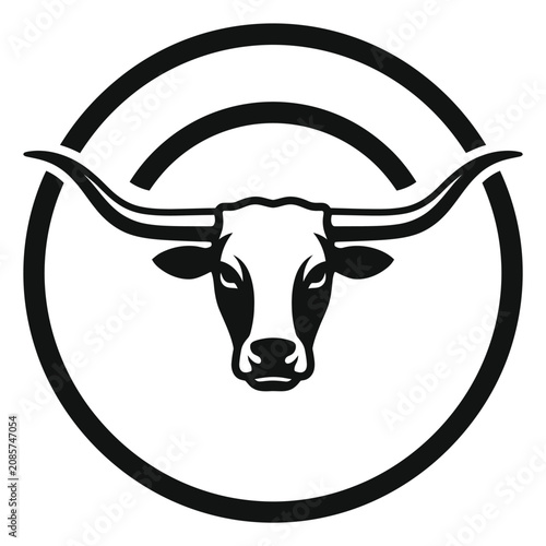 Longhorn bull head emblem with double circle